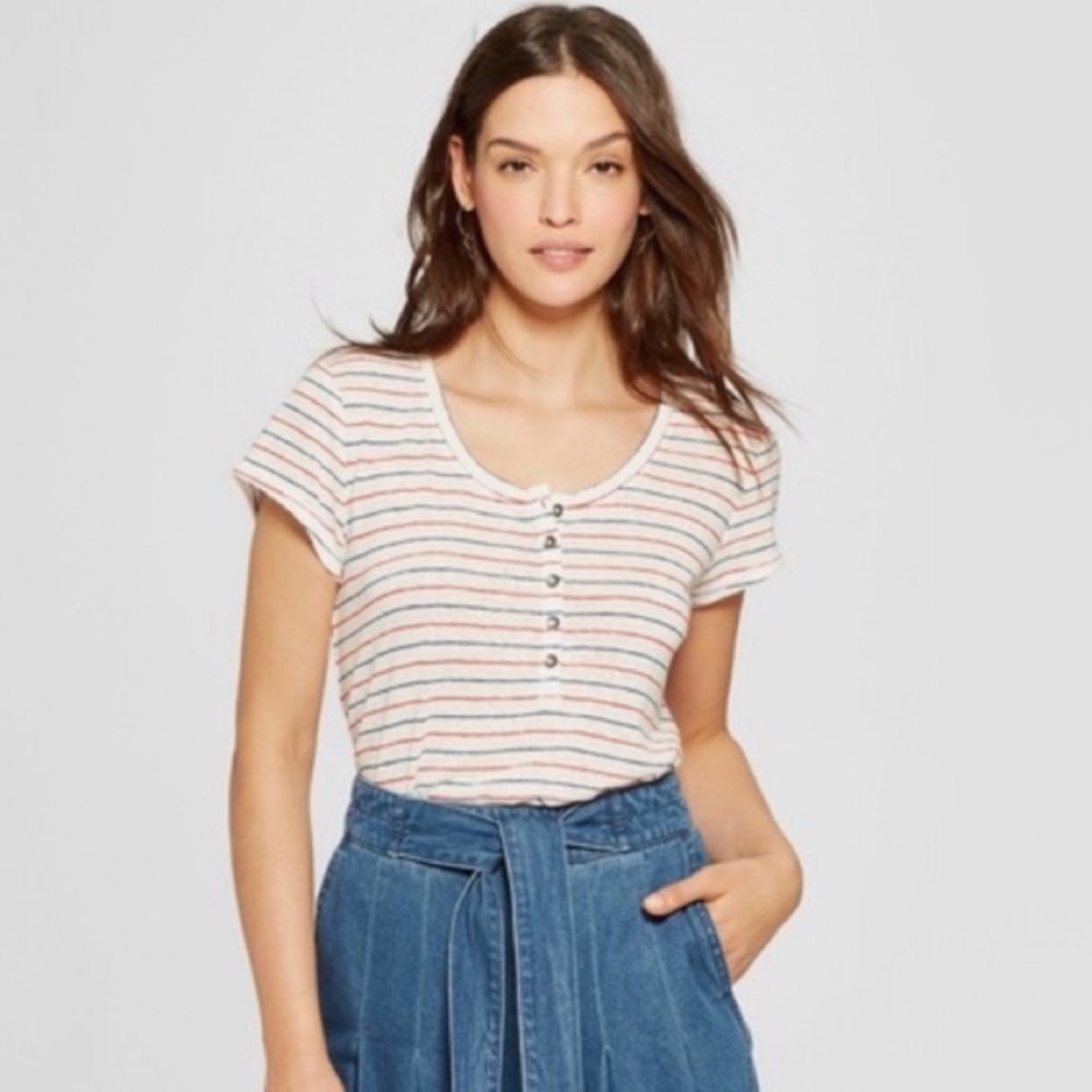 Universal Thread • Red White and Blue Striped Henley Tee